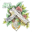 glock and money tree growing tattoo design idea