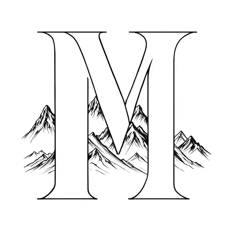 Letter M with mountains in the background tattoo design idea