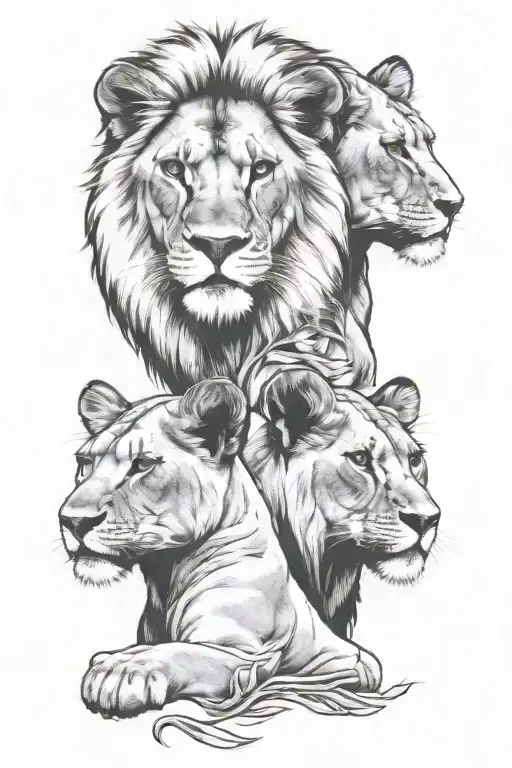 lioness 2 lion cubs tattoo design idea