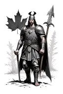 roman warrior with maple leaf outdoor background tattoo design idea