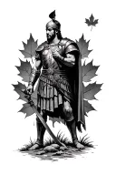 roman warrior with maple leaf outdoor background tattoo design idea