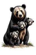mama bear with 2 cubs tattoo design idea