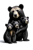 mama bear with 2 cubs tattoo design idea