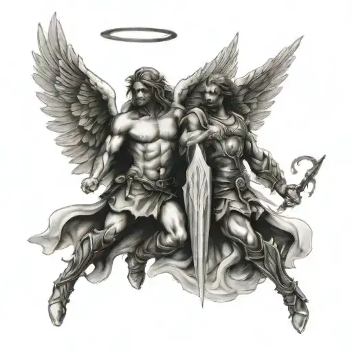warrior angel and Isaiah 6:8 written tattoo design idea