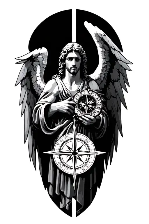 st Michael archangel holding nautical compass rose intertwined tattoo design idea