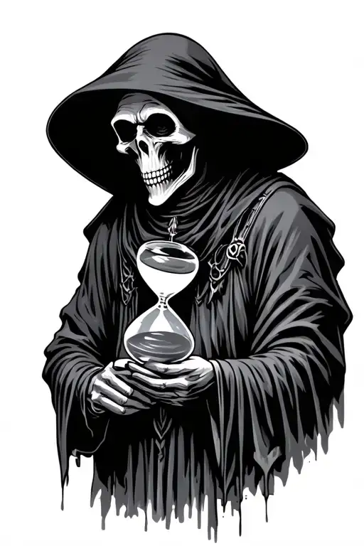 rugged grim reaper holding hourglass tattoo design idea
