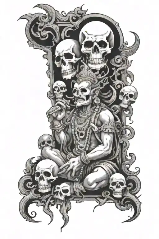kaal Bhairav with skulls surrounded tattoo design idea