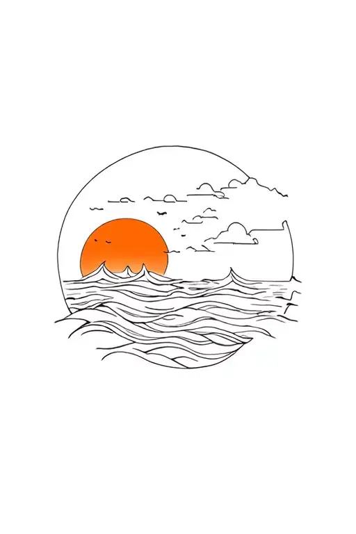 ocean sunrise integrated tattoo design idea