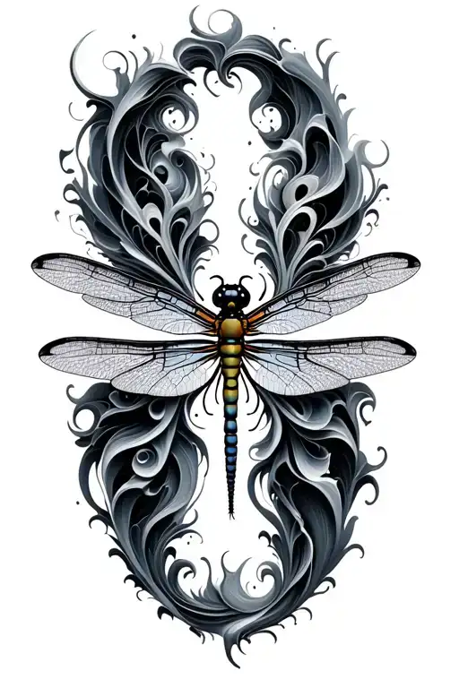fractal dragonfly landing tattoo design idea