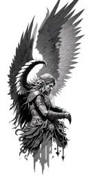 Meaningful warrior angel, Norse Valkyrie, clouds, rays, floral tattoo design idea