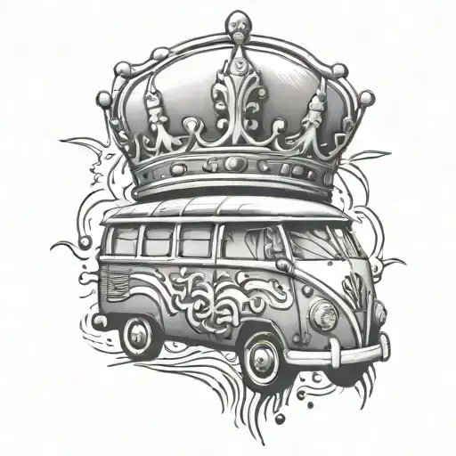 VW bus and crown adorned tattoo design idea