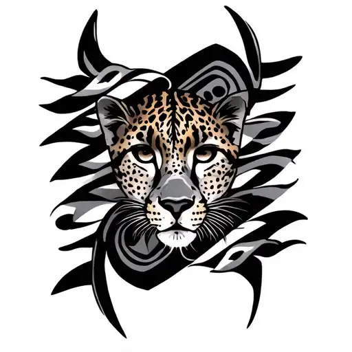 tribal bands with cheetah print in the middle tattoo design idea