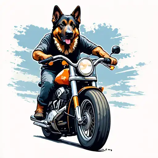 German shepherd riding motorcycle tattoo design idea