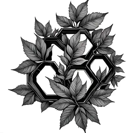 leaves forming the shape surrounded by honeycomb pattern tattoo design idea