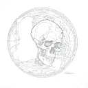  A skull partially obscured by shadows, creating a haunting, mysterious look, with dark shading and high contrast to add tattoo design idea