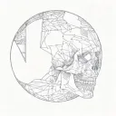  A skull partially obscured by shadows, creating a haunting, mysterious look, with dark shading and high contrast to add tattoo design idea