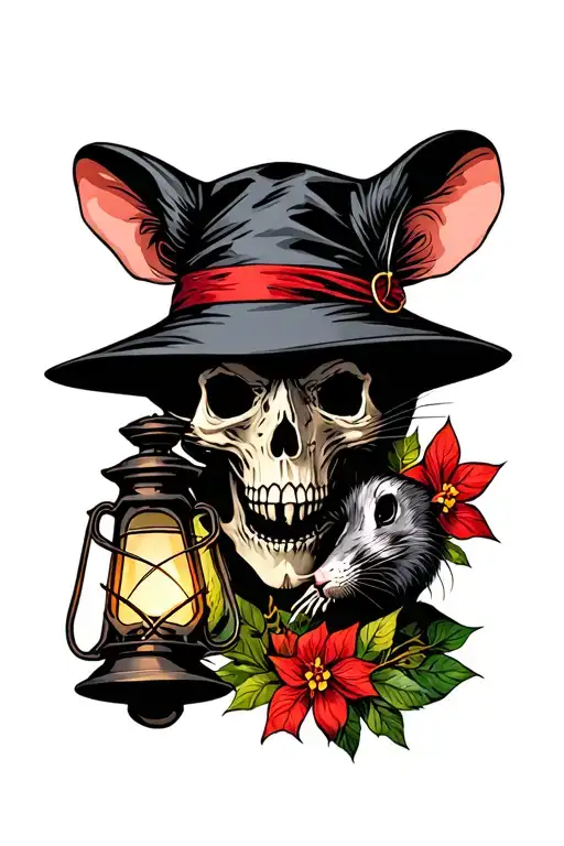 PLague doctor, lantern, rat or rat skull tattoo design idea