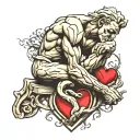 the thinker statue with a heart  tattoo design idea