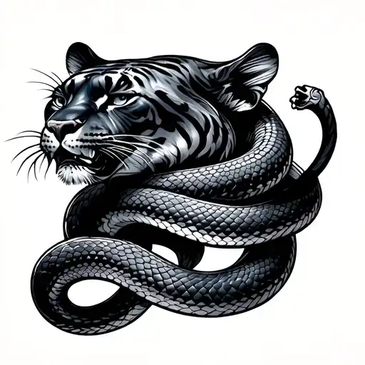 old school snake wrapping a panther tattoo design idea