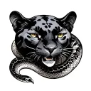 old school snake wrapping a panther tattoo design idea