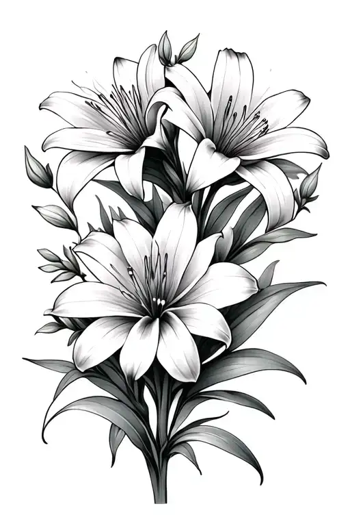 Sage Lily and aster flowers tattoo design idea