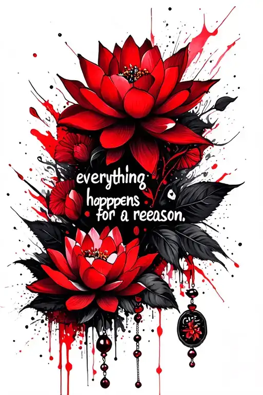 can you create a tattoo that has a rosary , a lotus , flowers and the quote “ everything happens for a reason “  tattoo design idea