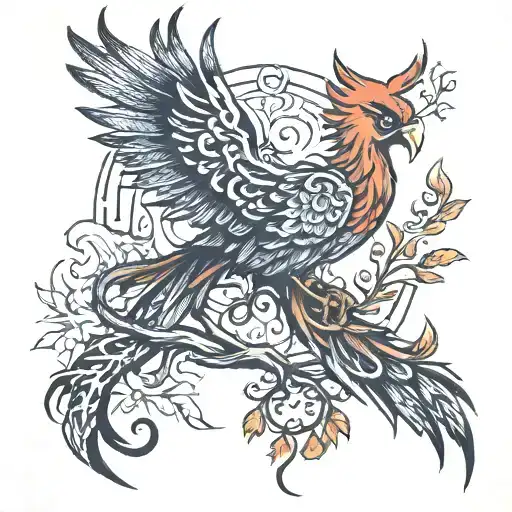 PHOENIX + TREE OF LIFE   tattoo design idea