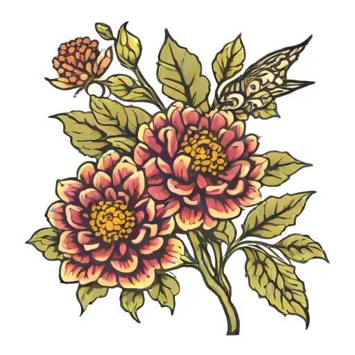 zinnia flower folk art tattoo design idea