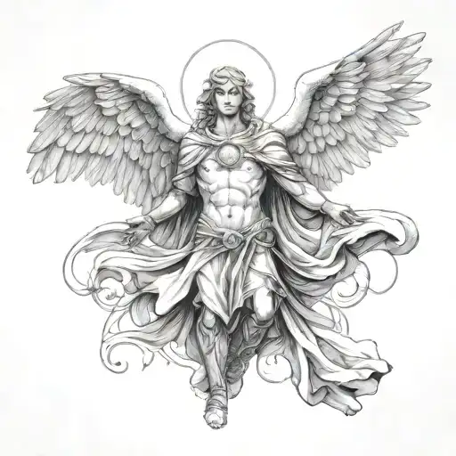 archangel Gabriel full body with clothes  tattoo design idea