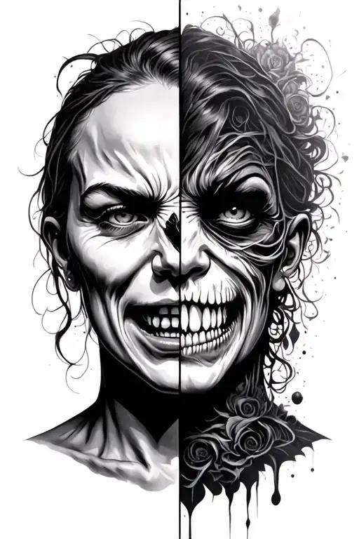 split personality anger issues tattoo design idea