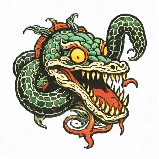 poisonous snake that eats a smiling clown tattoo design idea