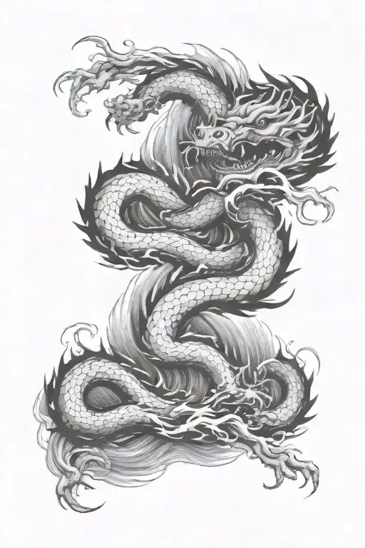 Japanese ocean waves during a thunder storm with Japanese dragon wrapping around the arm, half sleeve tattoo tattoo design idea