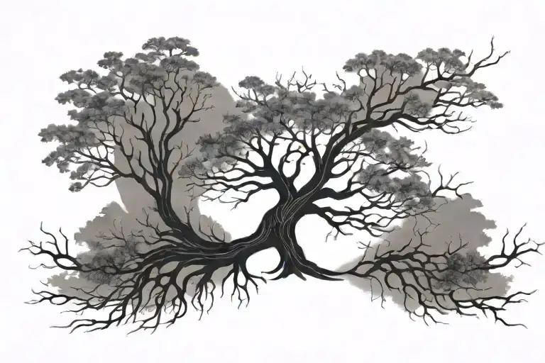 A medium-sized, black-themed tattoo for the inner arm featuring a bold **Tree of Life** with strong roots and branches  tattoo design idea