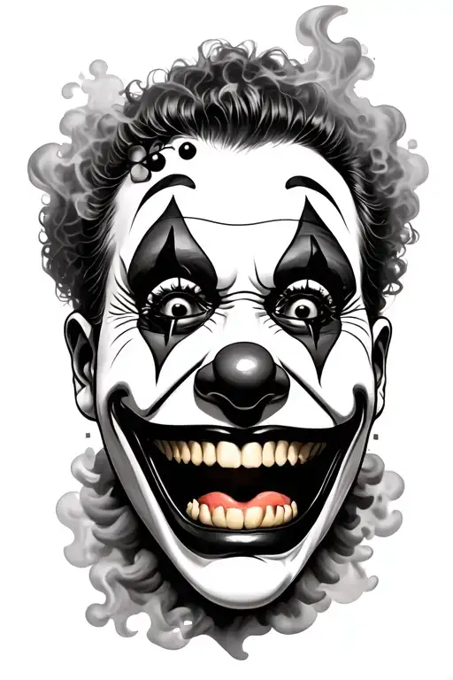 clown smile now cry later mask with smoke  tattoo design idea