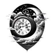 moon clouds and clock face tattoo design idea