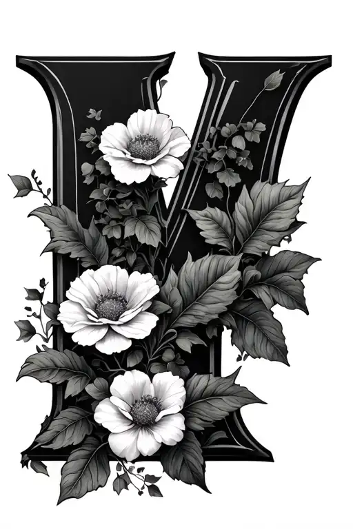 Letter L m, flowers, ivy tattoo design idea