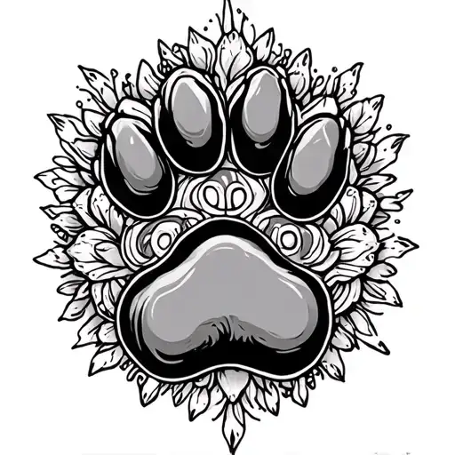 pet paw print surrounded with designs around it to honor the pet tattoo design idea