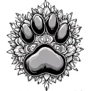pet paw print surrounded with designs around it to honor the pet tattoo design idea