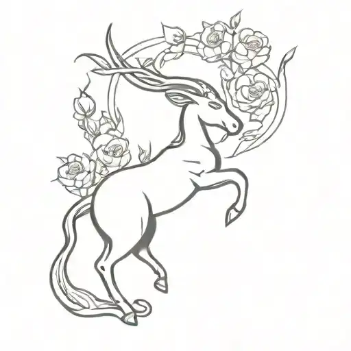 Capricorn and flowers tattoo design idea