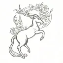 Capricorn and flowers tattoo design idea