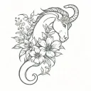 Capricorn and flowers tattoo design idea