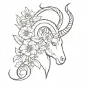 Capricorn and flowers tattoo design idea