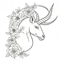 Capricorn and flowers tattoo design idea
