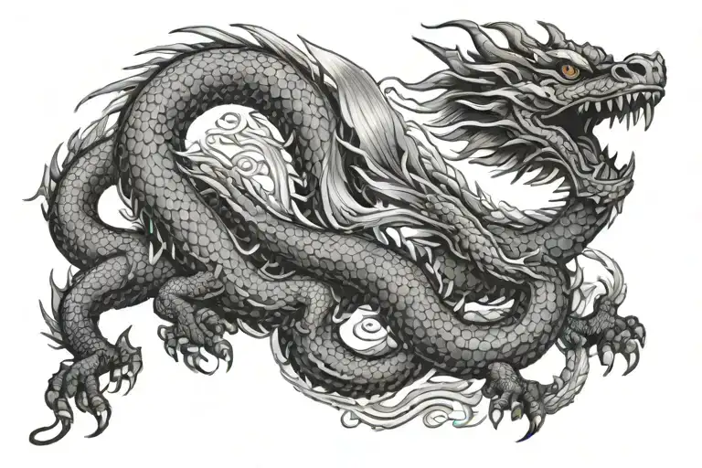 black Japan dragon with long body and without wings tattoo design idea