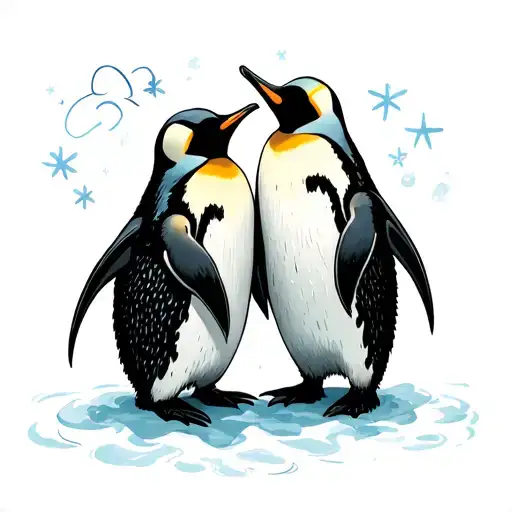 two penguins holding hands tattoo design idea