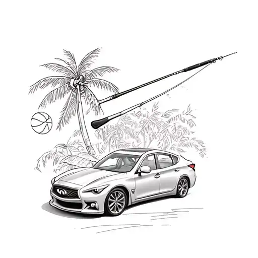 Infiniti M56X car with a Filipino flag fishing rod and a basketball tattoo design idea