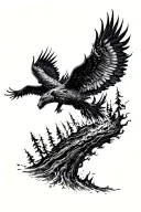 two ravins flying over a burning forest tattoo design idea