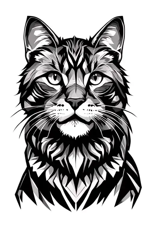 a tabby domestic cat looking at a mirror where he sees a big fierce lion tattoo design idea