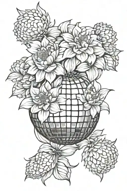 disco ball nested in dahlia flowers wrapped tattoo design idea