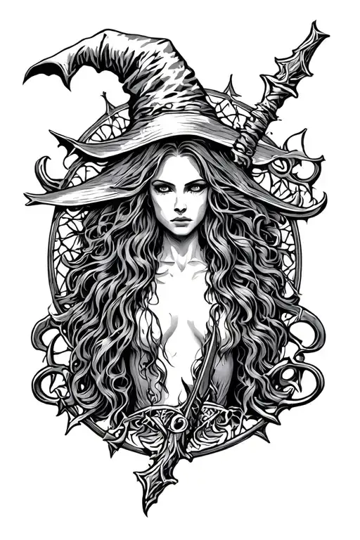 witchcraft, symbol of protection, occultism witches tattoo design idea